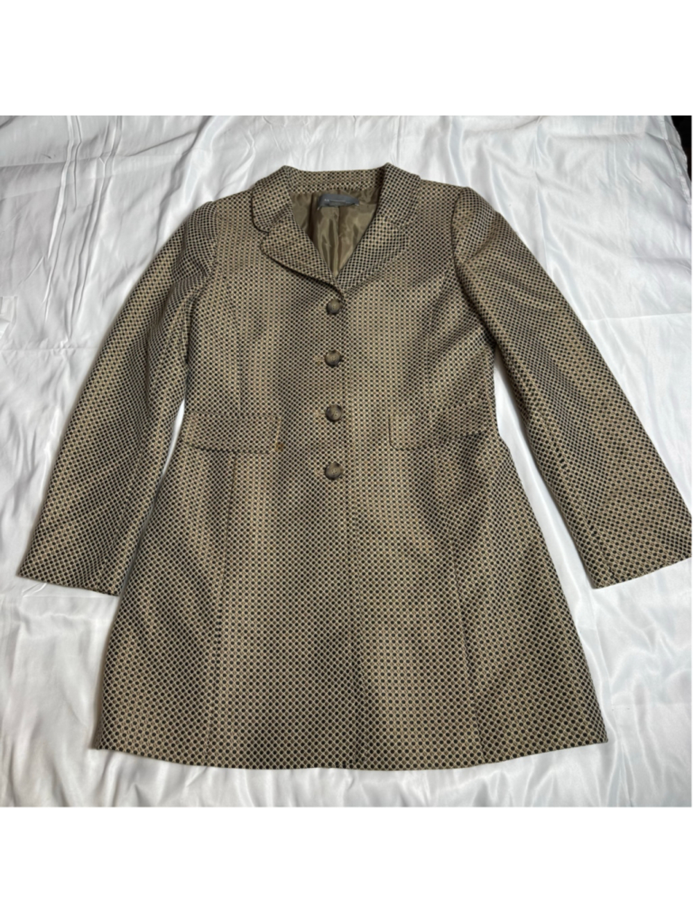 Women's Ann Taylor Overcoat Size S Beige Black Patterned Jacket